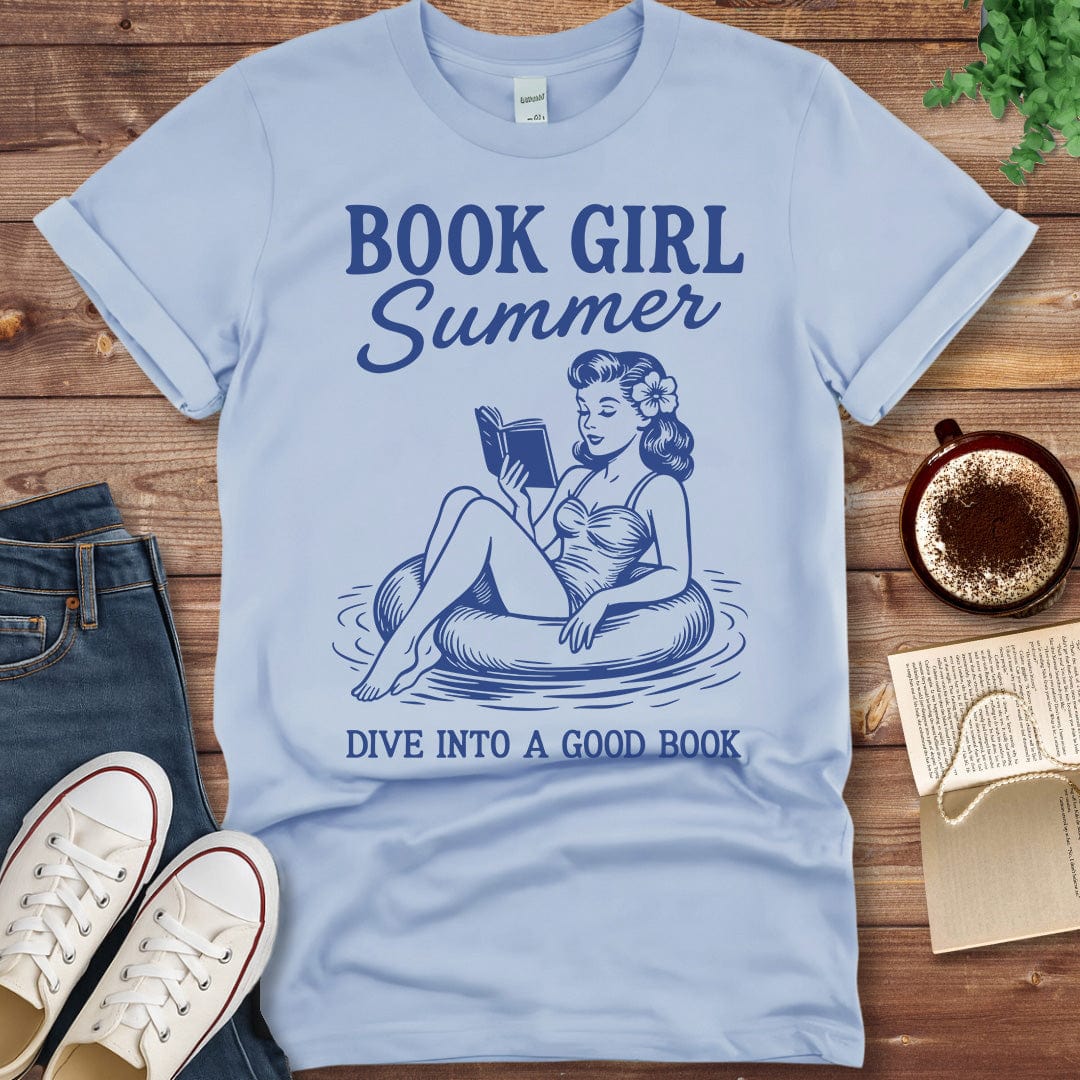 Printful T-shirt Light Blue / S Book Girl Summer Shirt