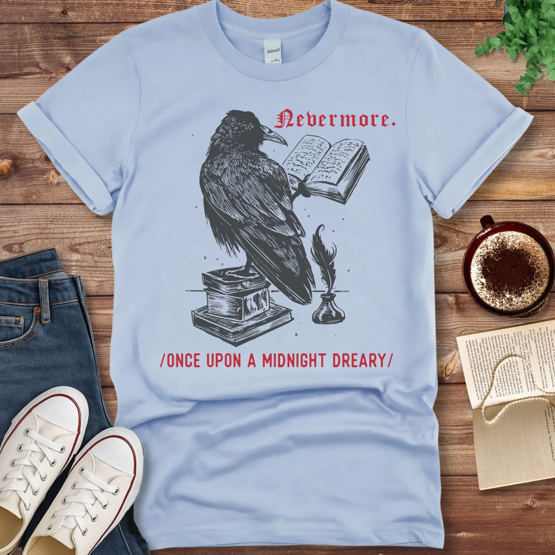 Printful T-shirt Light Blue / S Edgar Allan Poe Shirt – The Raven-Inspired Design