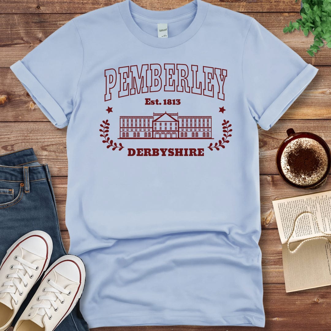 Pride & Pedantry Literary Tees T-shirt Light Blue / S Pemberley Derbyshire Shirt