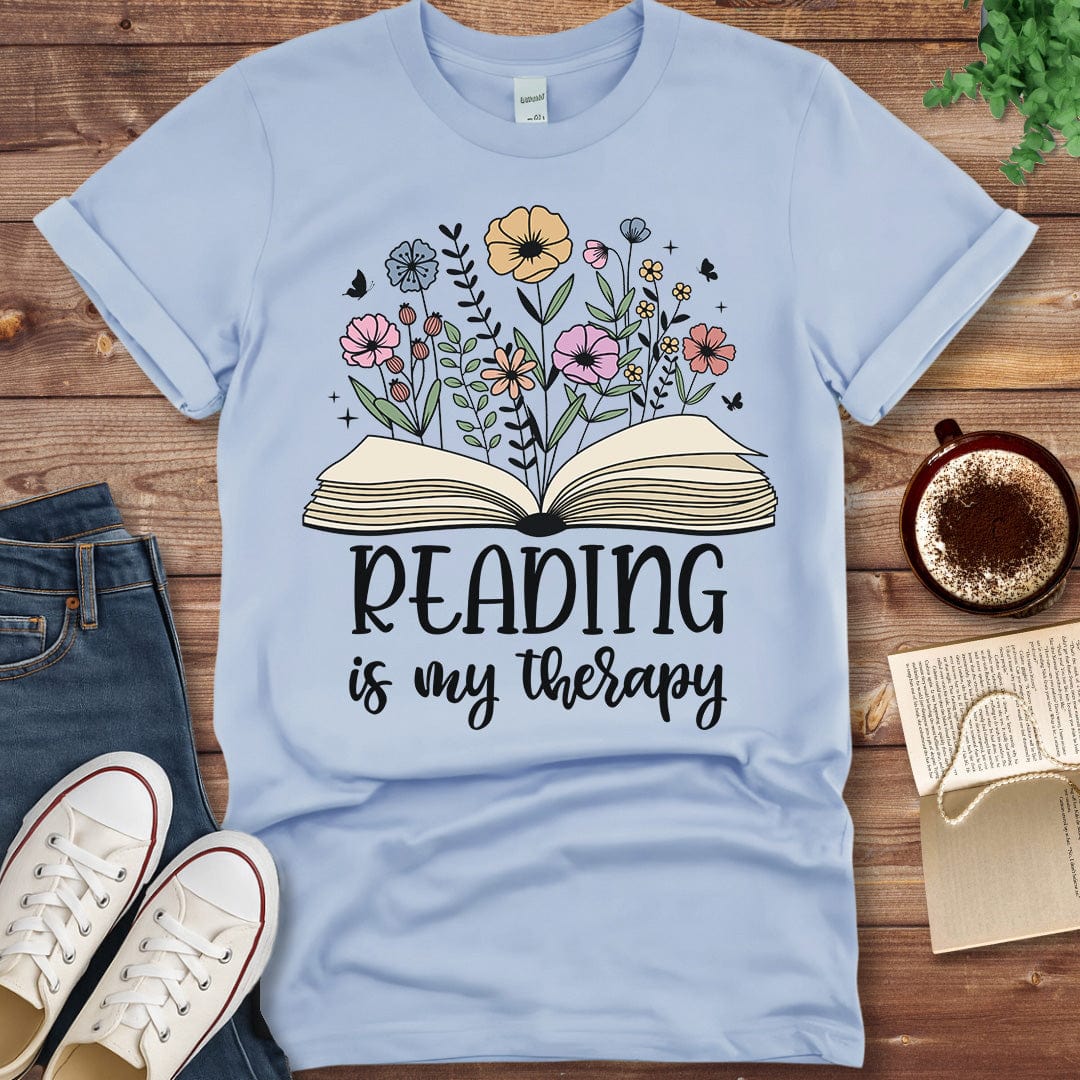 Printful T-shirt Light Blue / S Reading Is My Therapy Shirt