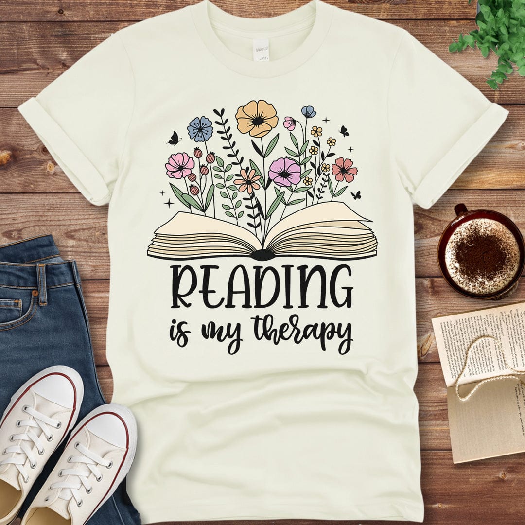 Printful T-shirt Natural / S Reading Is My Therapy Shirt