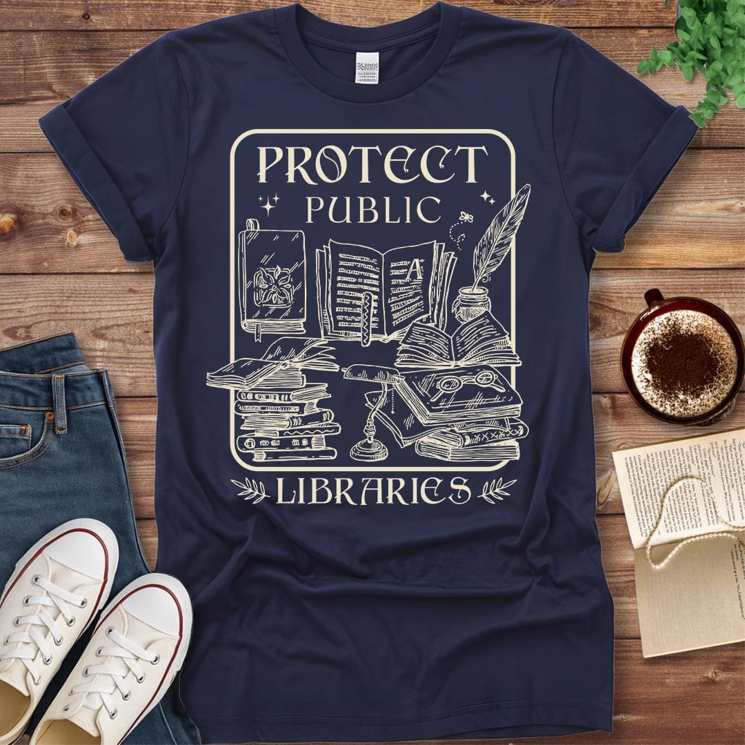 Printful T-shirt Navy / S Protect Public Libraries Shirt