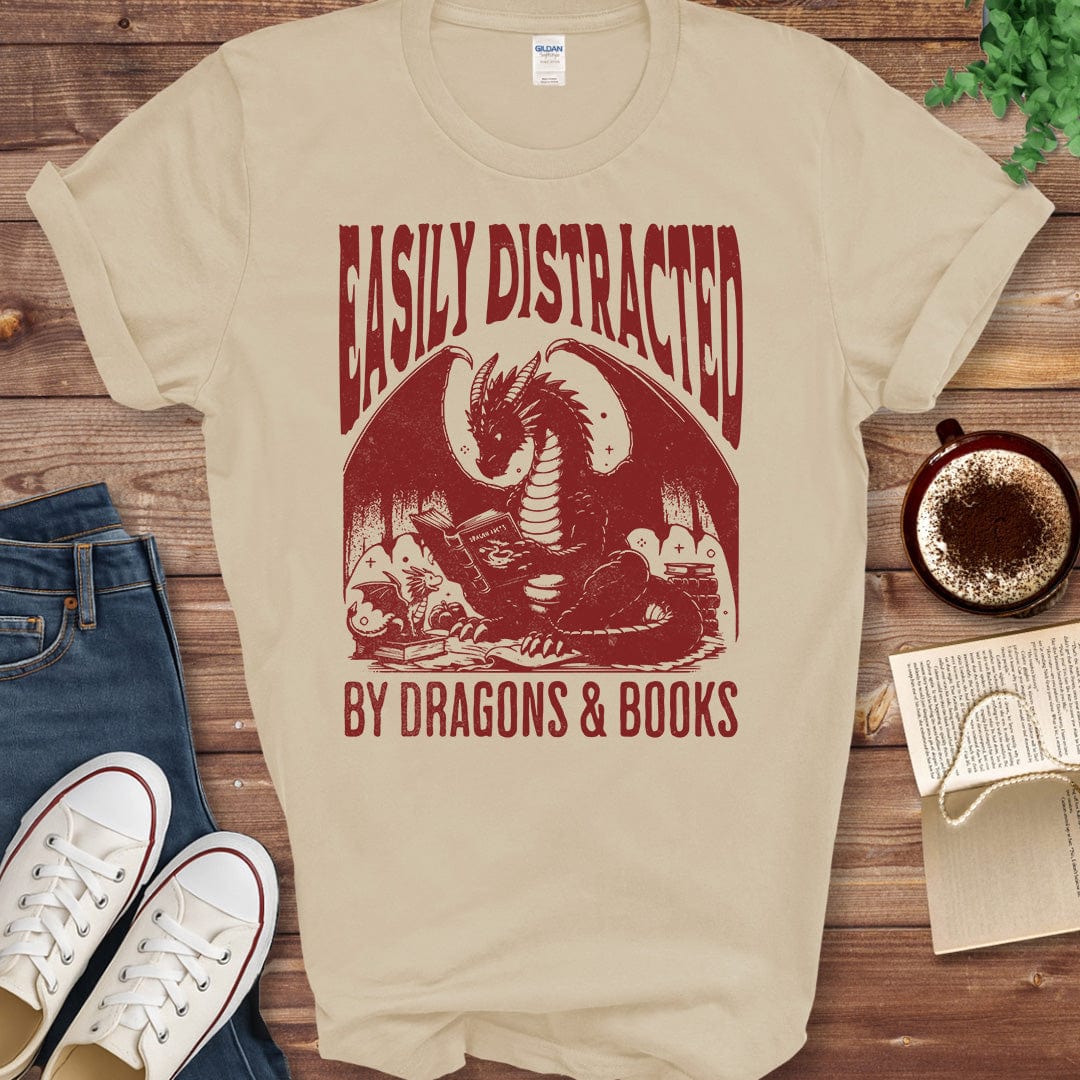 Printful T-shirt Sand / S Dragons & Books Shirt