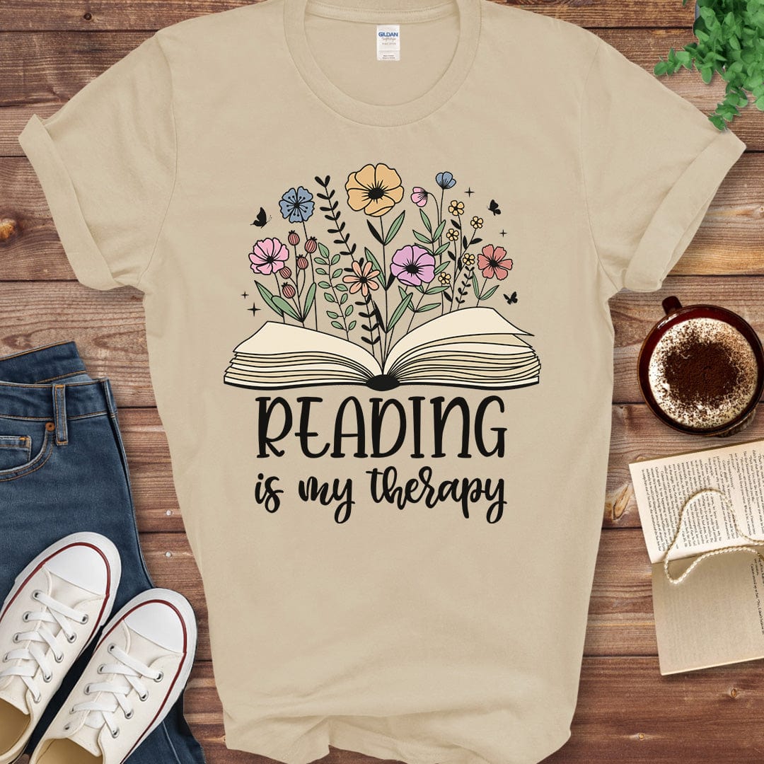 Printful T-shirt Sand / S Reading Is My Therapy Shirt
