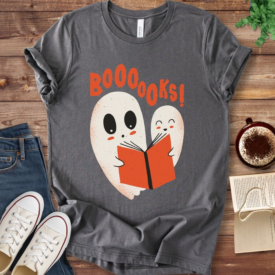 T-Shirt Asphalt / S Booooks Halloween Reading Ghost T-Shirt