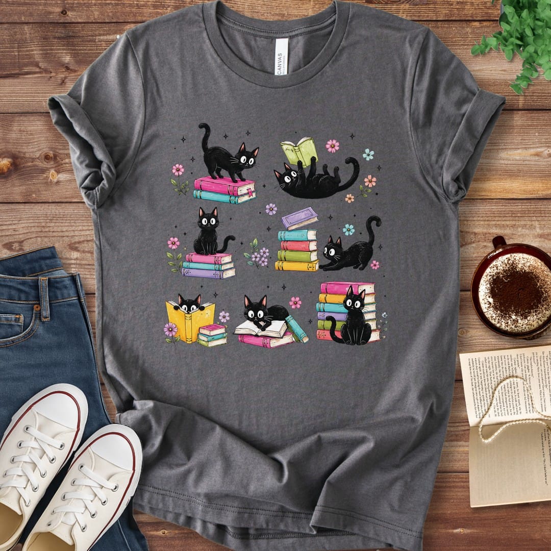 T-Shirt Asphalt / S Colorful Cats and Books T-Shirt