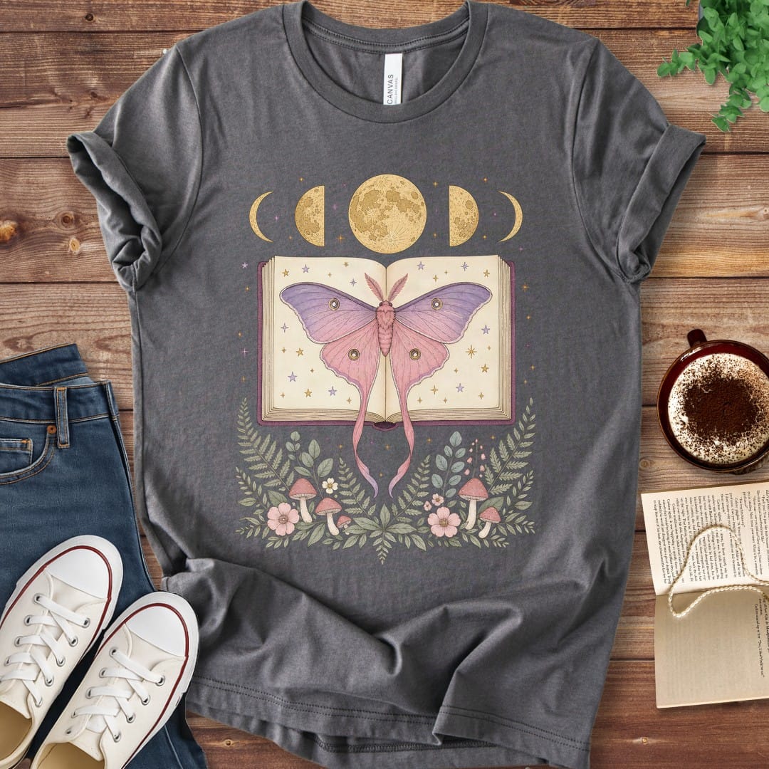 T-Shirt Asphalt / S Luna Moth Moon Phases T-Shirt