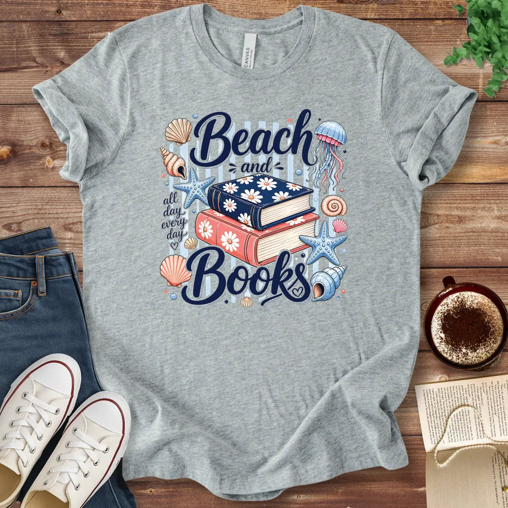 T-Shirt Athletic Heather / S Beach and Books Stripes T-Shirt