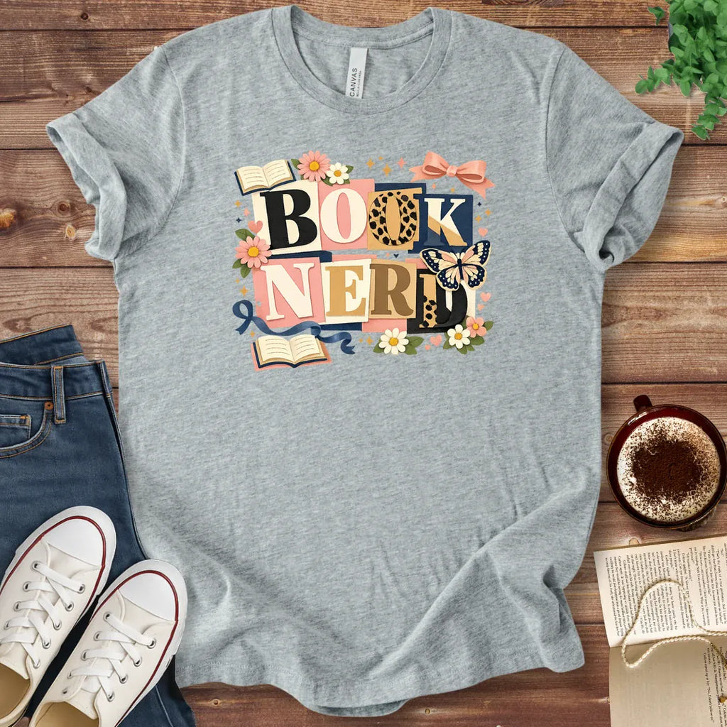 T-Shirt Athletic Heather / S Book Nerd Floral Shirt