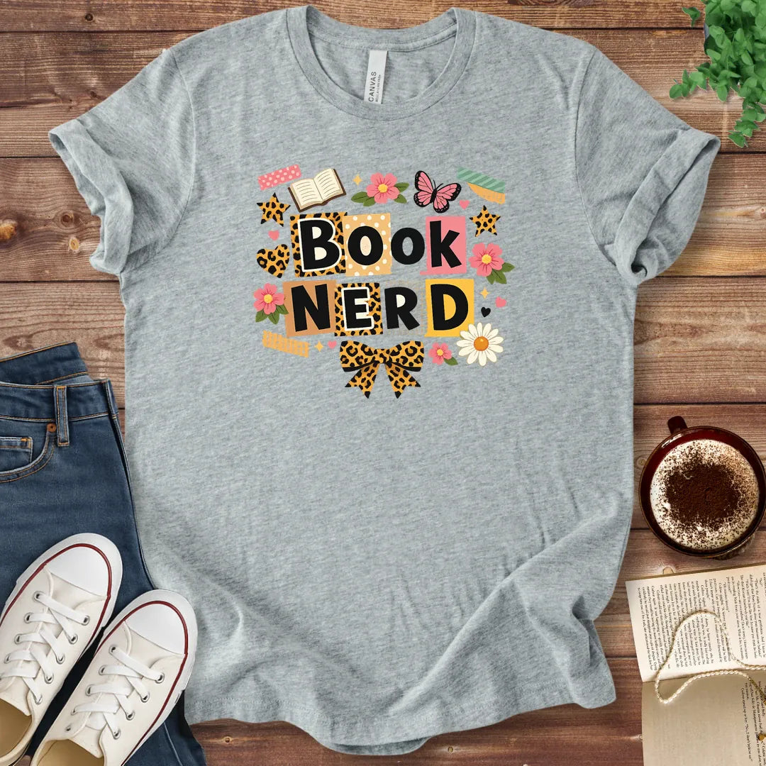 T-Shirt Athletic Heather / S Book Nerd Leopard Print Shirt