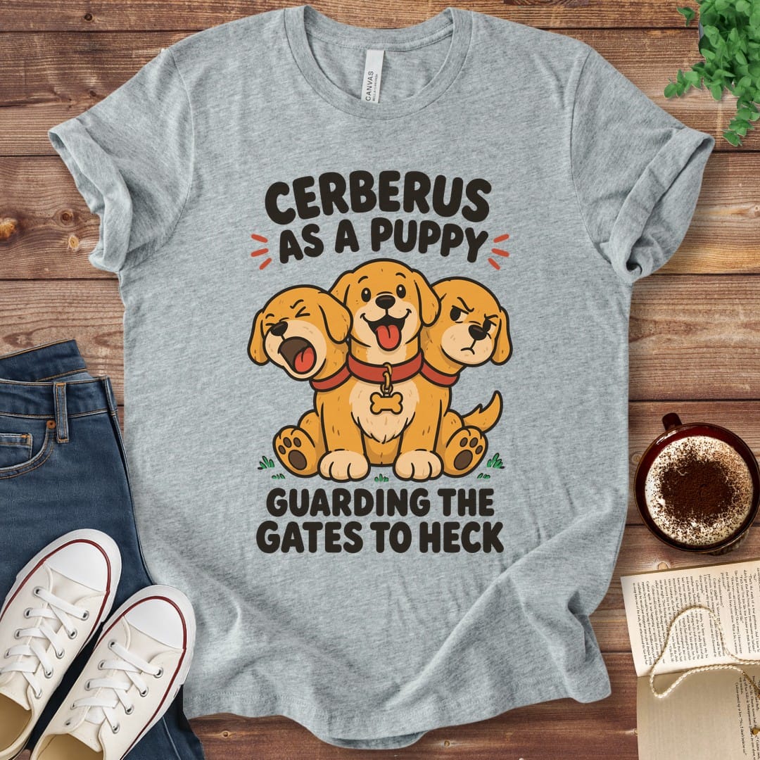 T-Shirt Athletic Heather / S Cerberus as a Puppy Guarding the Gates to Heck T-Shirt