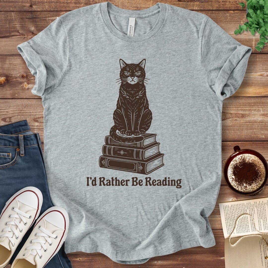 T-Shirt Athletic Heather / S I'd Rather Be Reading Cat T-Shirt