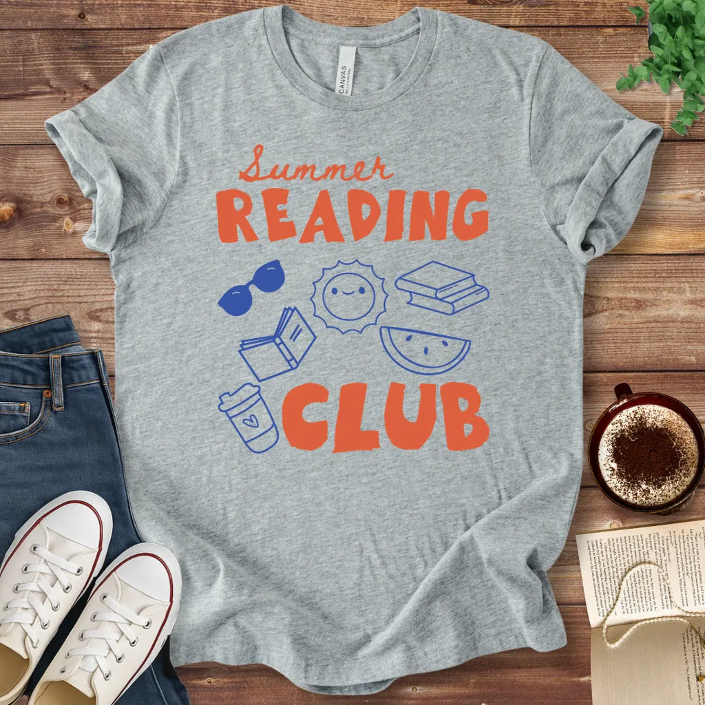 T-Shirt Athletic Heather / S Retro Doodle Summer Book Club T-Shirt