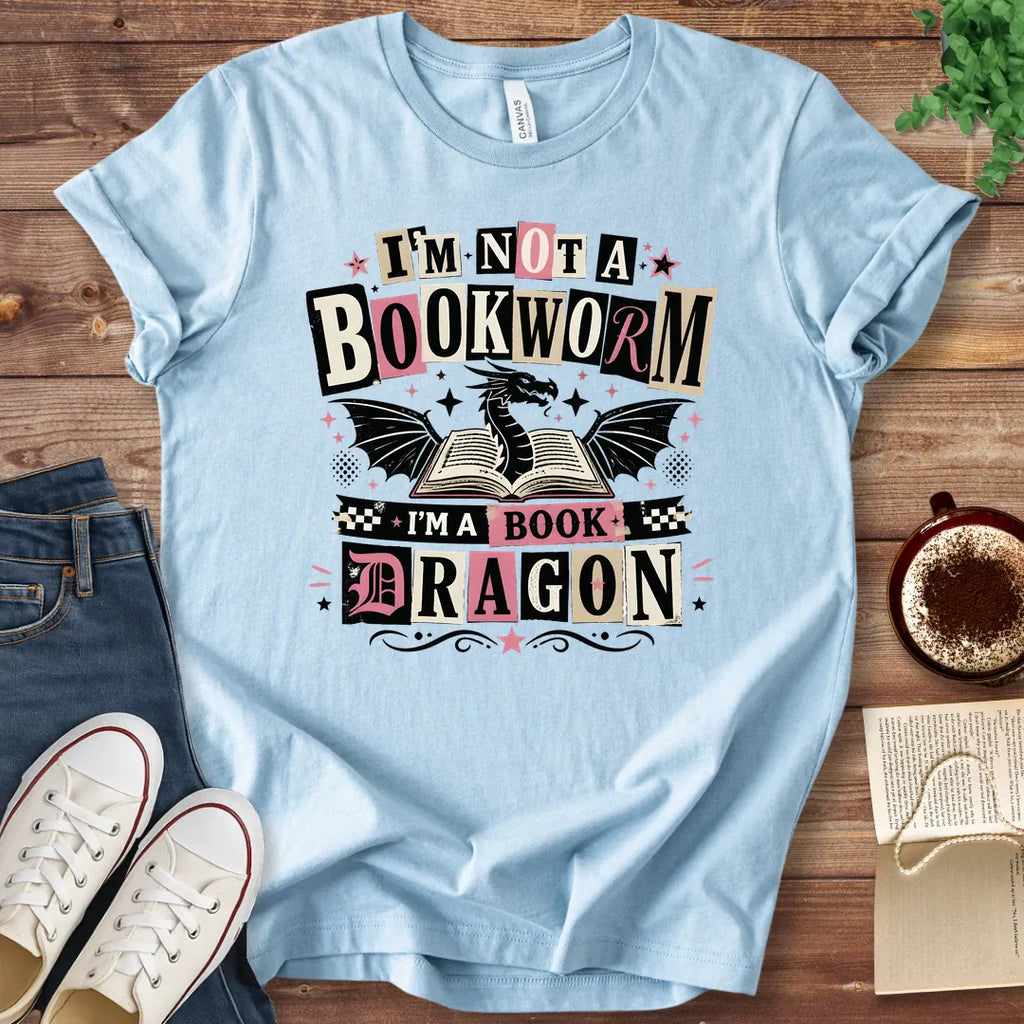 T-Shirt Baby Blue / S Book Dragon Retro Collage T-Shirt