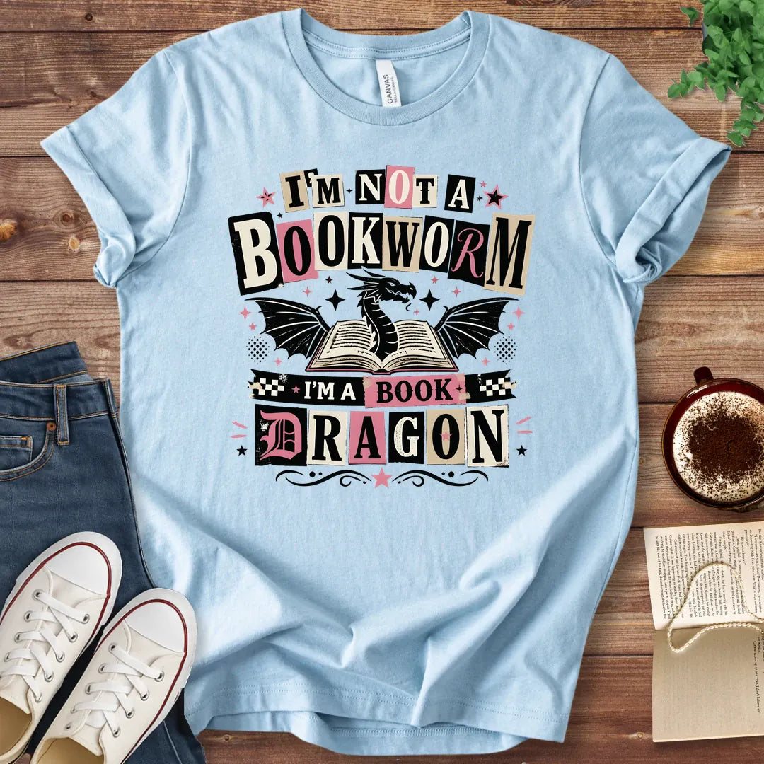 T-Shirt Baby Blue / S Book Dragon Retro Collage T-Shirt