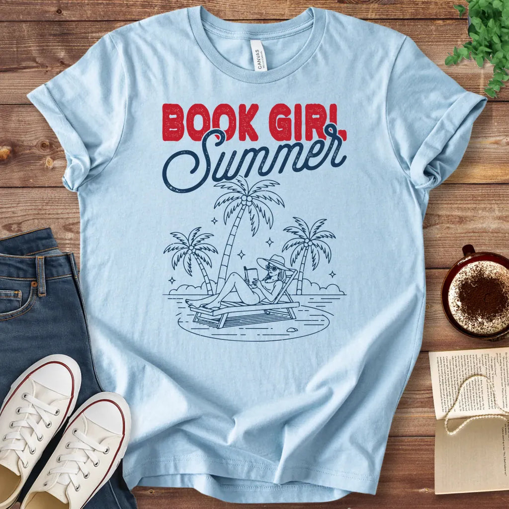 T-Shirt Baby Blue / S Book Girl Summer T-Shirt