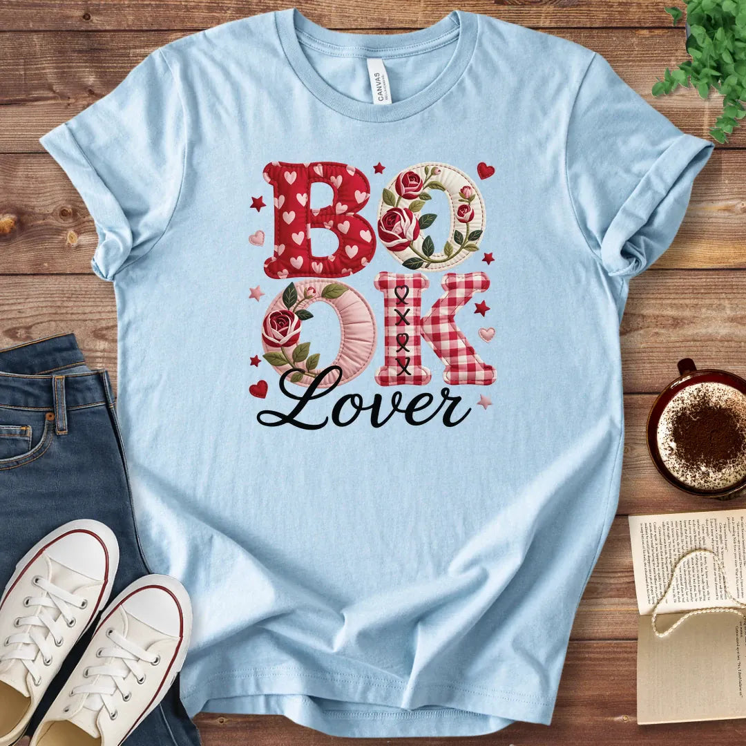 T-Shirt Baby Blue / S Book Lover Faux Patchwork T-Shirt