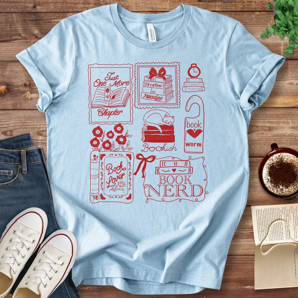 T-Shirt Baby Blue / S Book Lover Stamps T-Shirt
