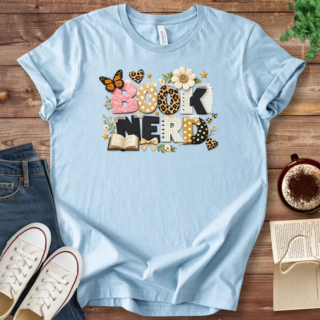 T-Shirt Baby Blue / S Book Nerd Collage Shirt