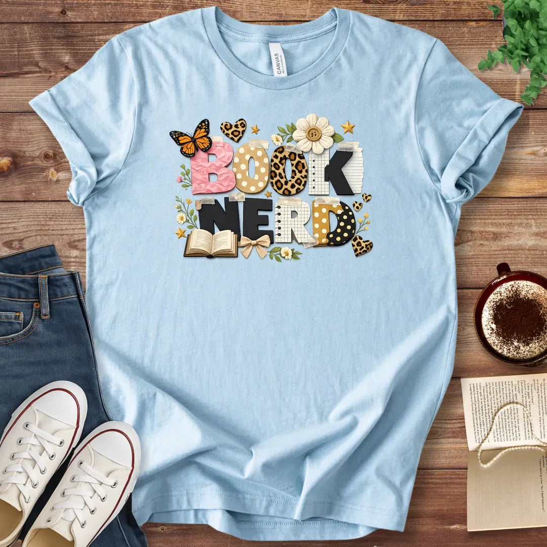 T-Shirt Baby Blue / S Book Nerd Collage Shirt