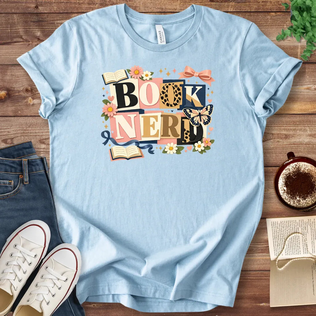 T-Shirt Baby Blue / S Book Nerd Floral Shirt