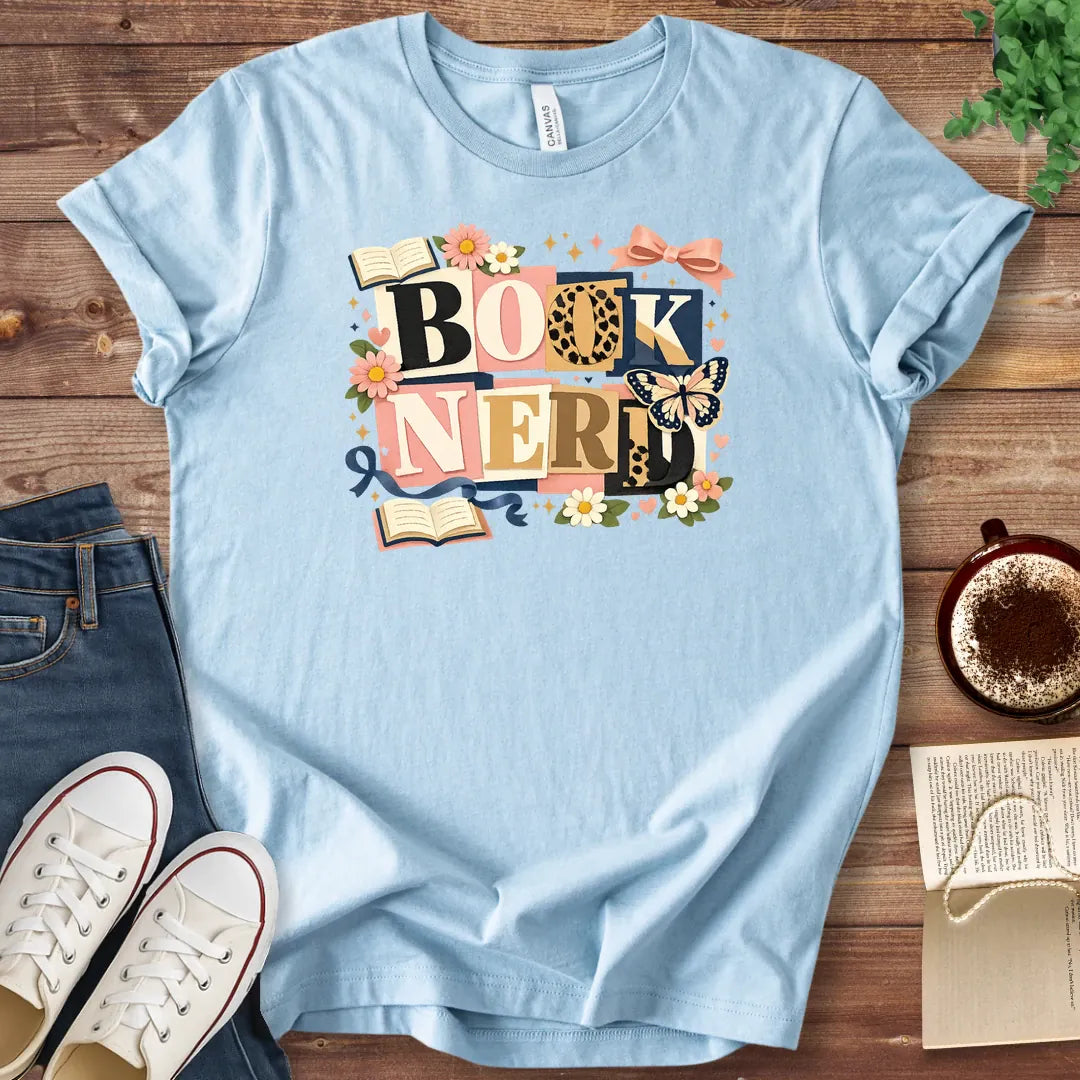 T-Shirt Baby Blue / S Book Nerd Floral Shirt