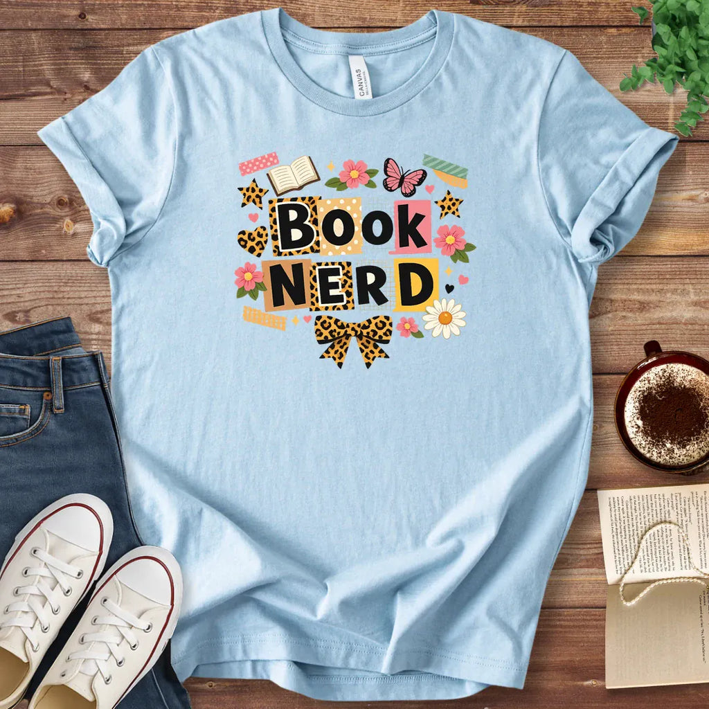 T-Shirt Baby Blue / S Book Nerd Leopard Print Shirt