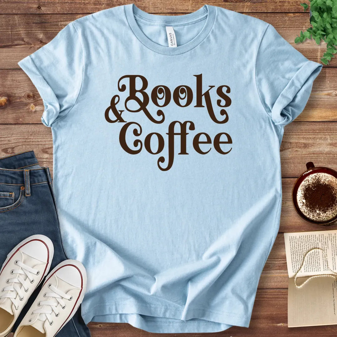 T-Shirt Baby Blue / S Books and Coffee T-Shirt