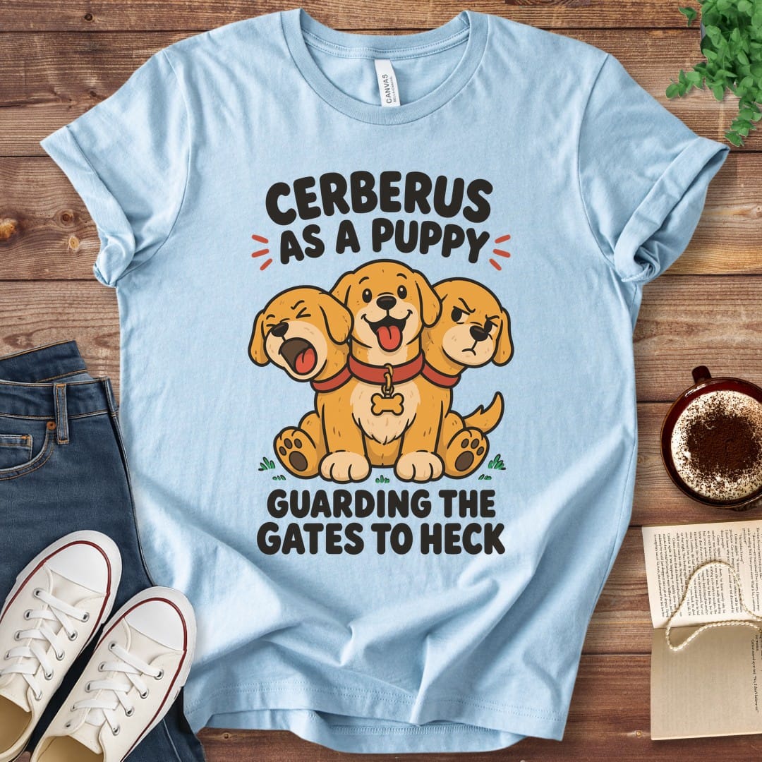 T-Shirt Baby Blue / S Cerberus as a Puppy Guarding the Gates to Heck T-Shirt