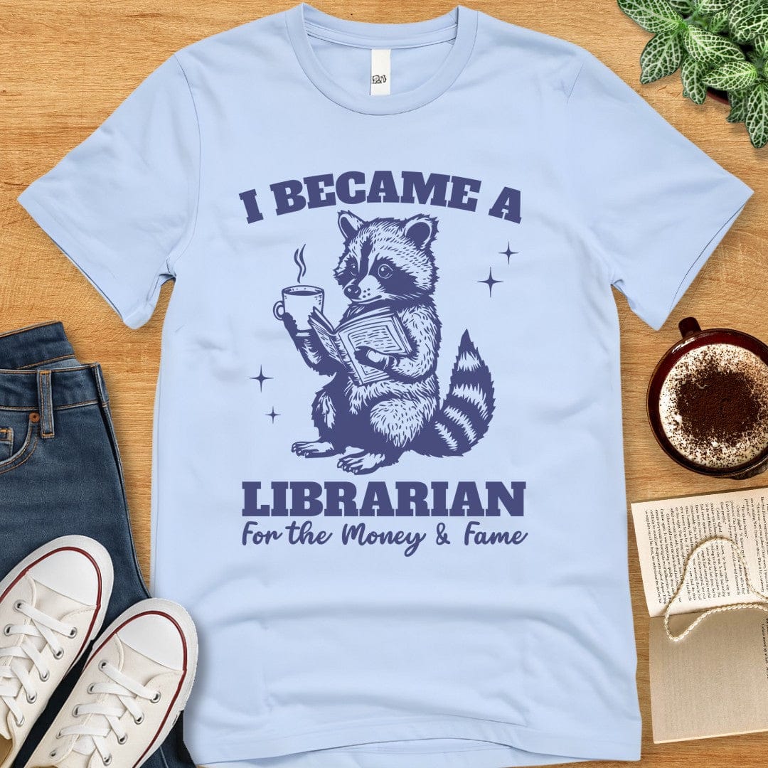 T-Shirt Baby Blue / S Funny Librarian Raccoon Shirt