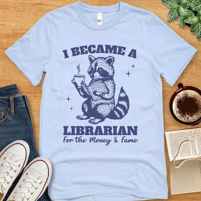 T-Shirt Baby Blue / S Funny Librarian Raccoon Shirt