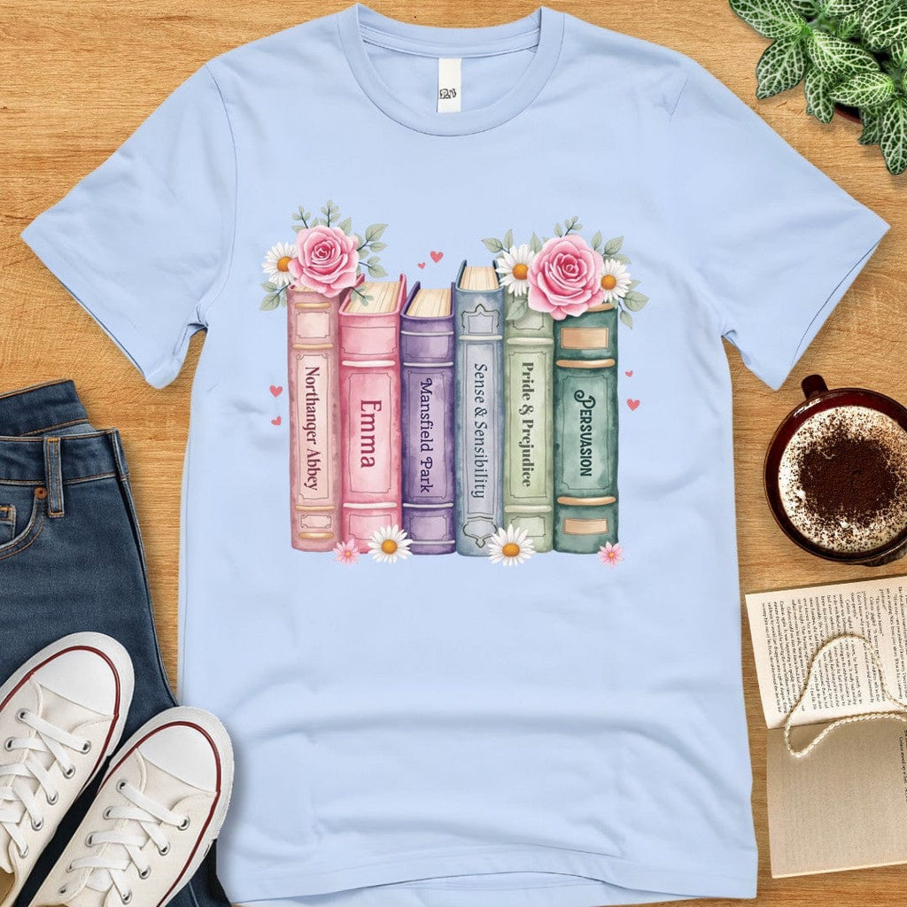 T-Shirt Baby Blue / S Jane Austen Bookshelf T-shirt