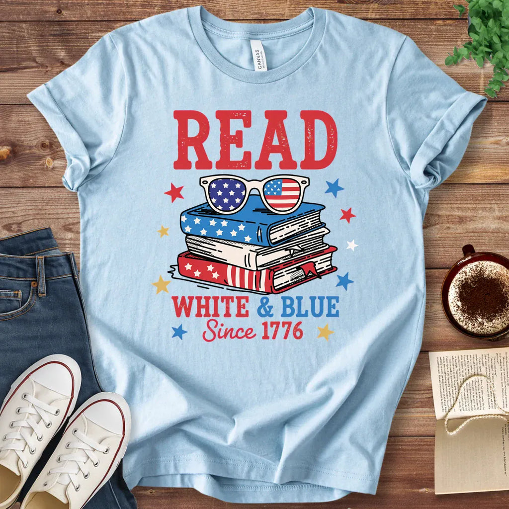 T-Shirt Baby Blue / S Read White and Blue T-Shirt