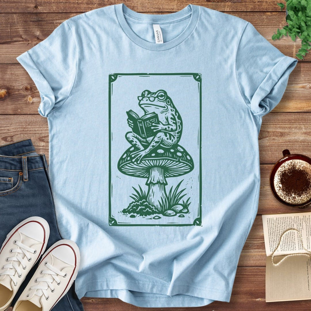 T-Shirt Baby Blue / S Reading Frog Book Lover Shirt