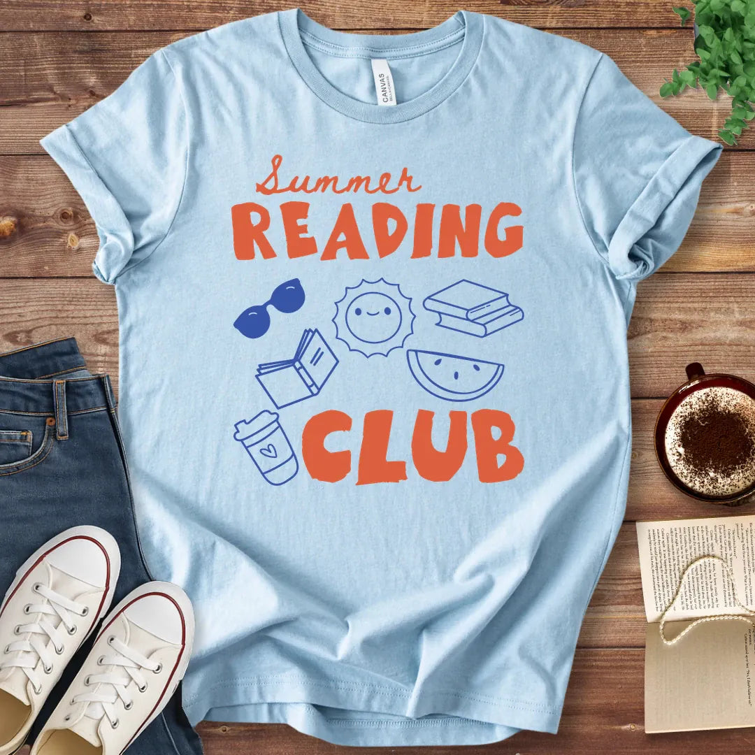 T-Shirt Baby Blue / S Retro Doodle Summer Book Club T-Shirt
