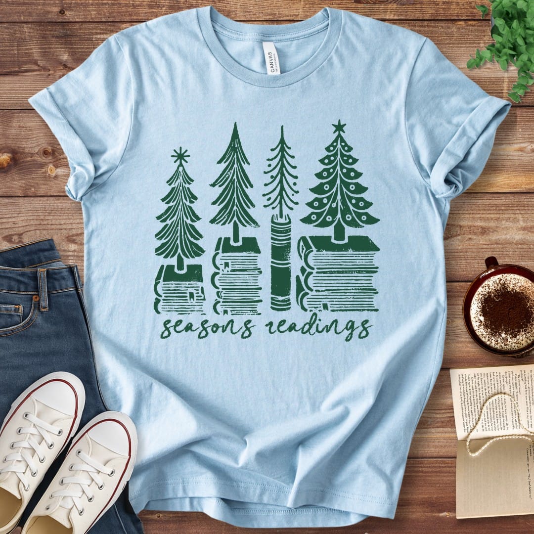 T-Shirt Baby Blue / S Seasons Readings Book Trees T-Shirt