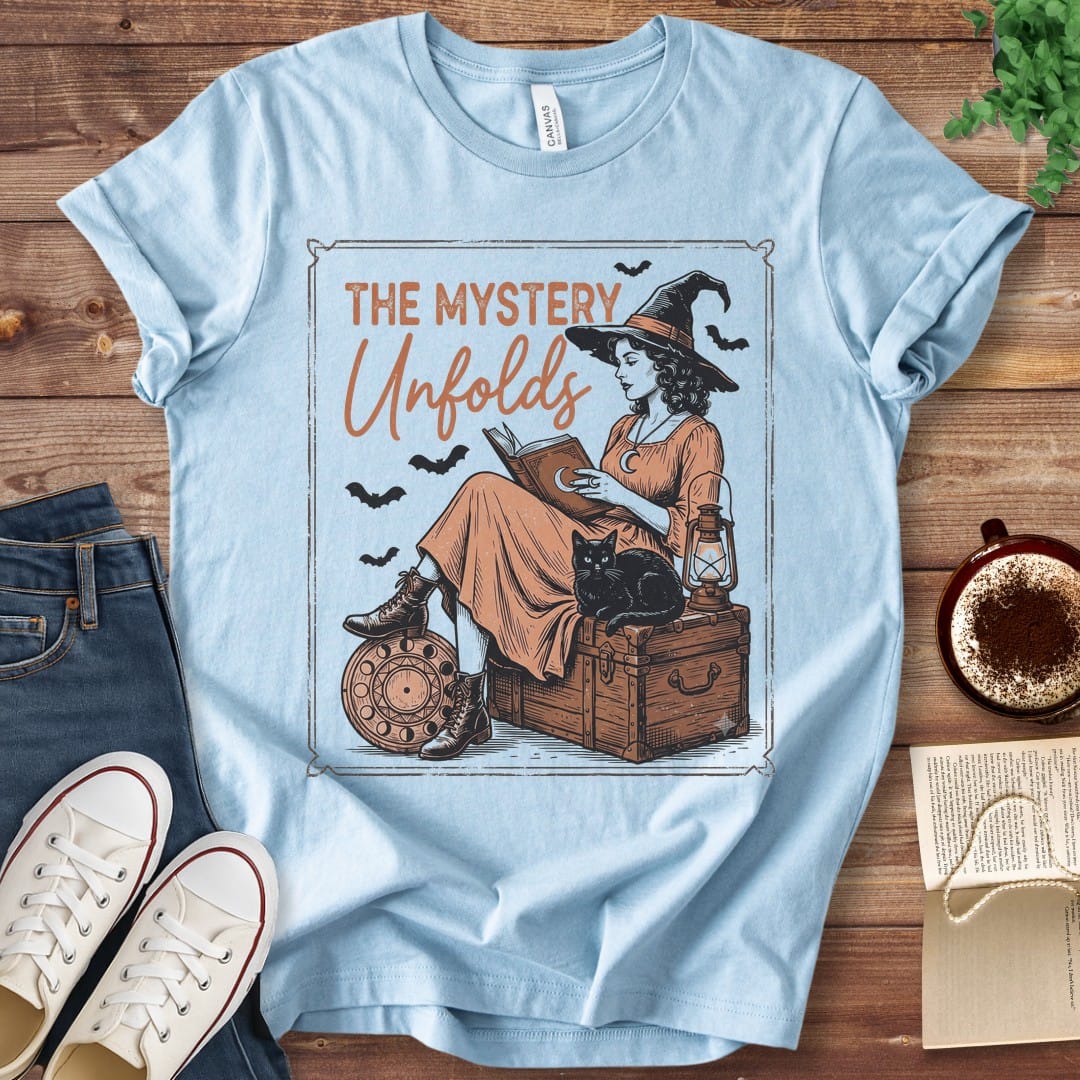 T-Shirt Baby Blue / S The Mystery Unfolds Halloween Witch T-Shirt