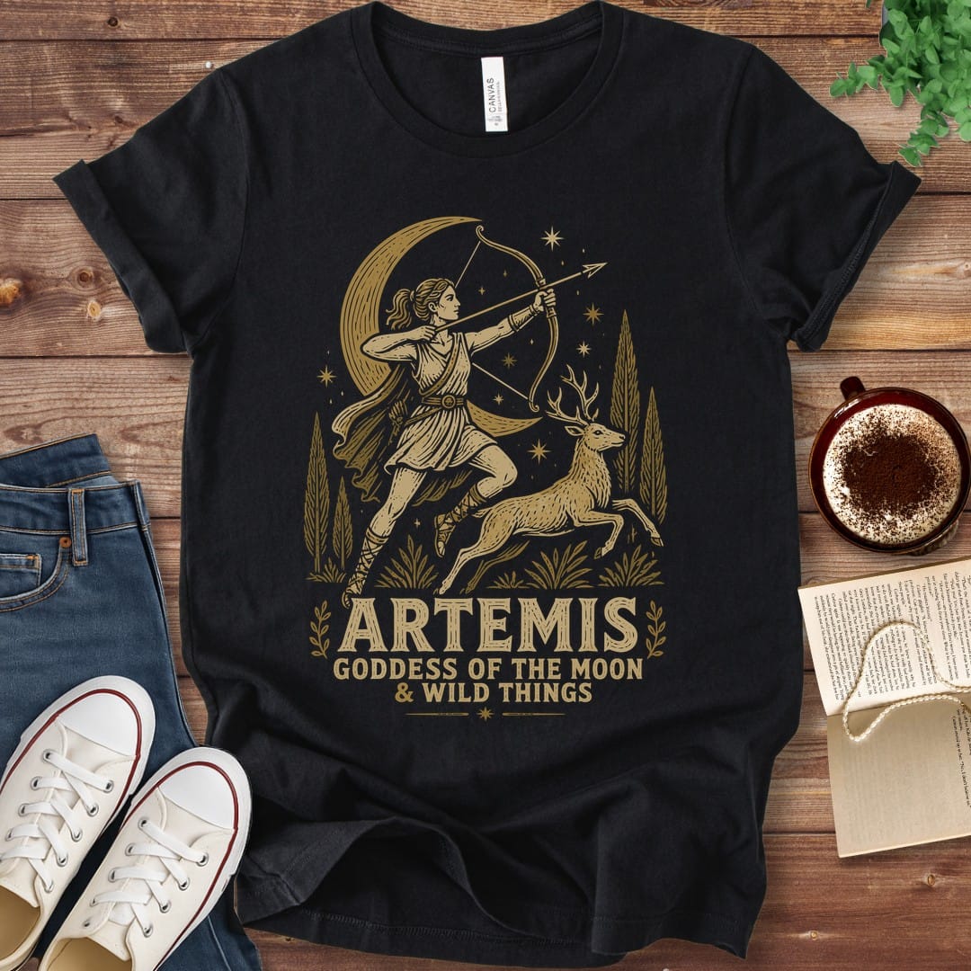 T-Shirt Black / S Artemis Goddess of the Moon and Wild Things T-Shirt