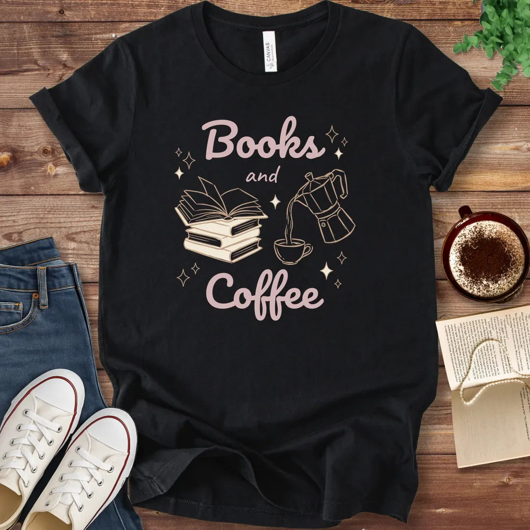 T-Shirt Black / S Books and Coffee Illustrated T-Shirt