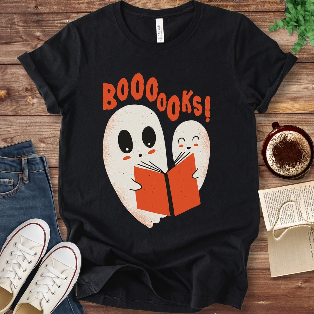 T-Shirt Black / S Booooks Halloween Reading Ghost T-Shirt