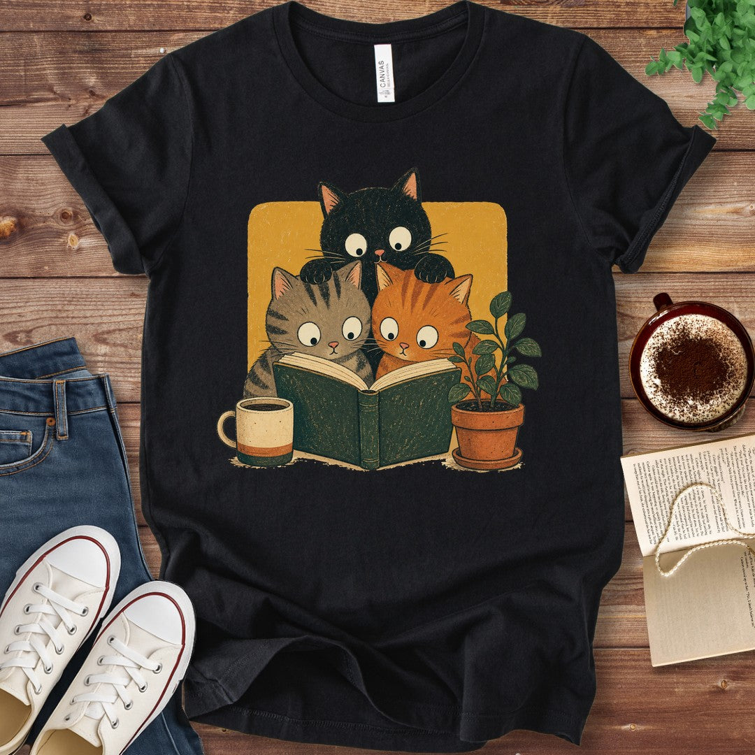 T-Shirt Black / S Curious Cats Reading Together T-Shirt