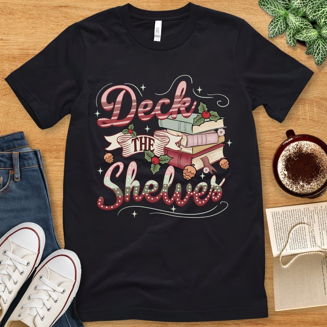 T-Shirt Black / S Deck the Shelves Christmas Book Lover Shirt