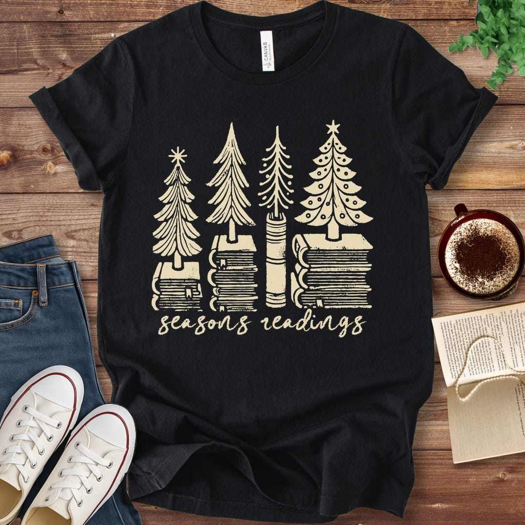 T-Shirt Black / S Seasons Readings Book Trees T-Shirt