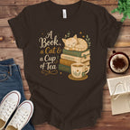 T-Shirt Brown / S A Book a Cat and a Cup of Tea T-Shirt