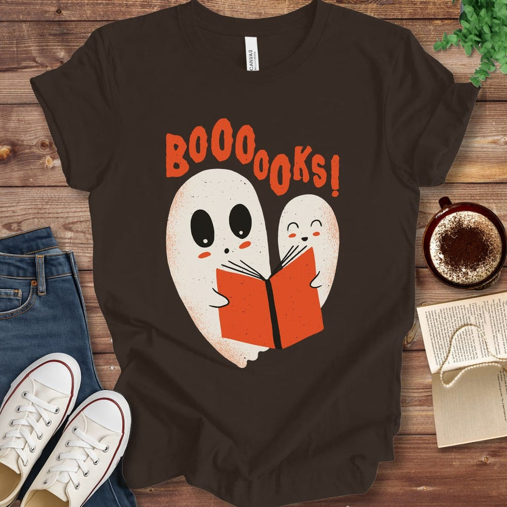 T-Shirt Brown / S Booooks Halloween Reading Ghost T-Shirt