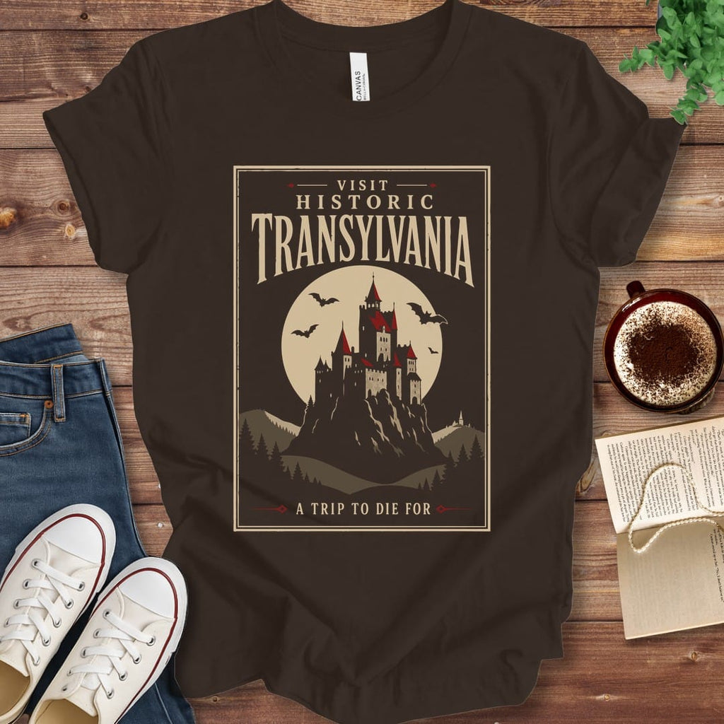 T-Shirt Brown / S Visit Historic Transylvania Travel Poster T-Shirt