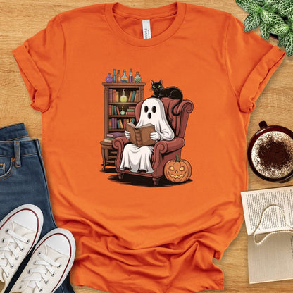 T-Shirt Burnt Orange / S Halloween Ghost Reading Shirt