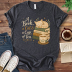 T-Shirt Dark Grey Heather / S A Book a Cat and a Cup of Tea T-Shirt