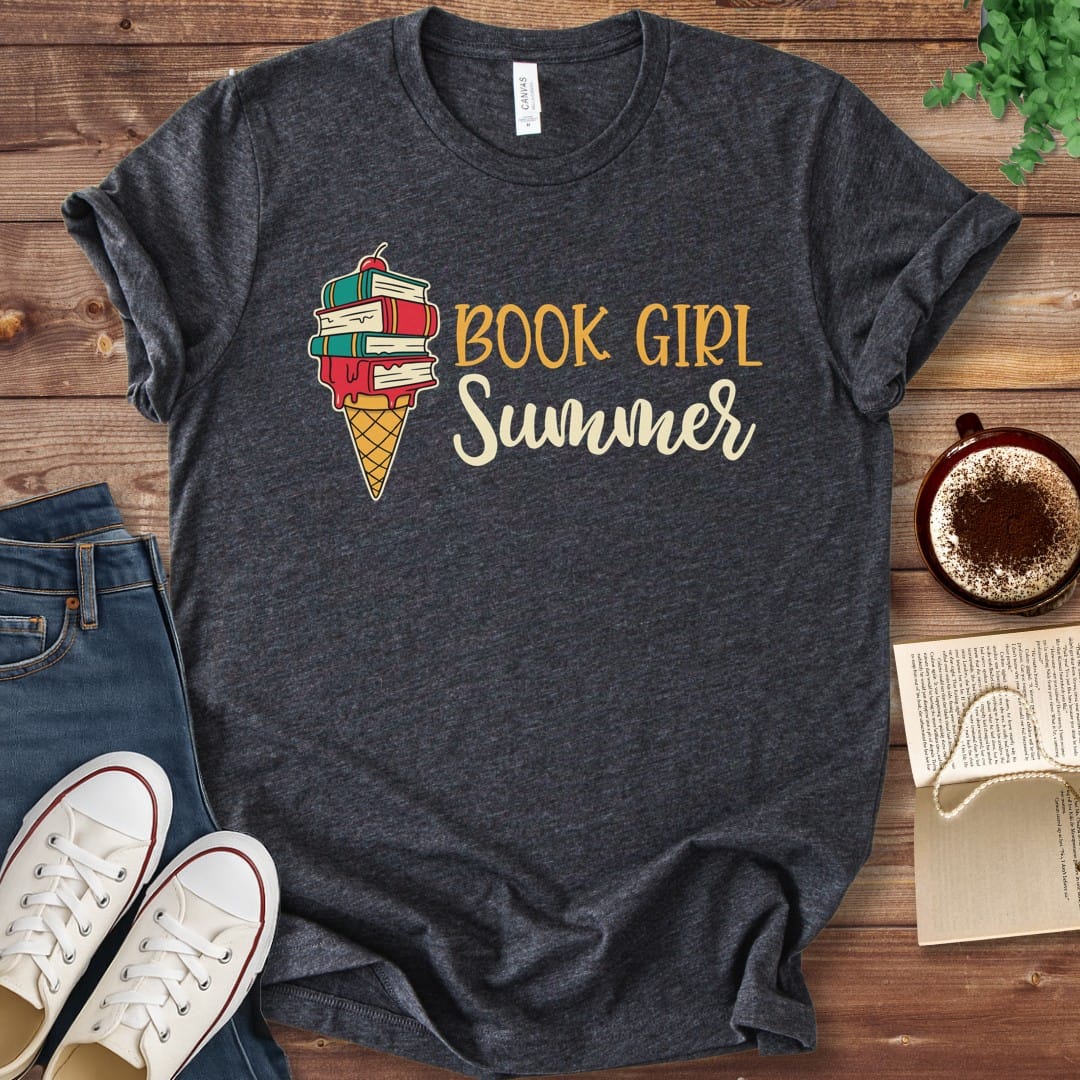 T-Shirt Dark Grey Heather / S Book Girl Summer Ice Cream T-Shirt