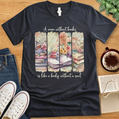 T-Shirt Dark Grey Heather / S Book Lover Shirt – A Room Without Books Quote